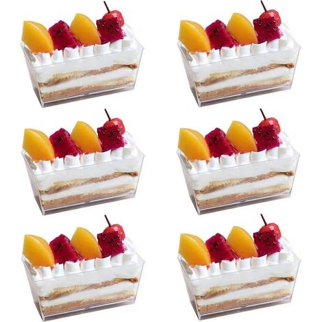 Lot de 50 gobelets dessert rectangulaires 140ml PS transparent empilables pour fêtes mariage anniversaire