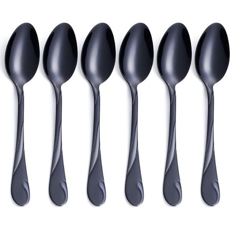 Ensemble de Cuillères à Soupe Noires, 19,3 cm Cuillères de Table en Acier Inoxydable Noir Brillant, Ensemble de 6 (1/5)