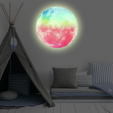 30 cm großer, leuchtender Mond-Wandaufkleber zur Dekoration von Kinderzimmern und Schlafzimmern (farbiges grünes Licht) (1/5)