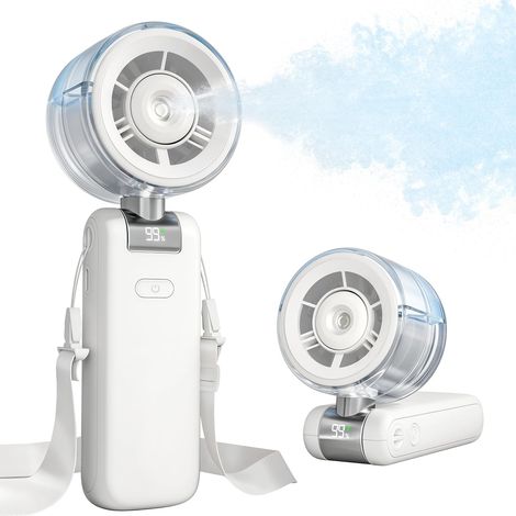 Ventilateur brumisateur portable – Ventilateur turbo portable avec pulvérisation de brume froide, 4000 mAh rechargeable, 5 vitesses, brumisateur d'eau pliable personnel pour voyage d'été (1/5)