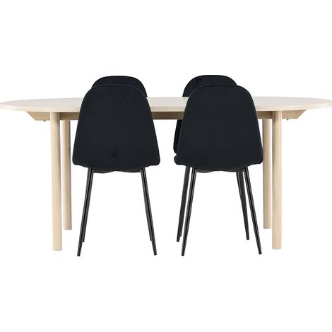 Andy Essgruppe Tisch 90x180cm und 4 Velours Stühle whitewash.