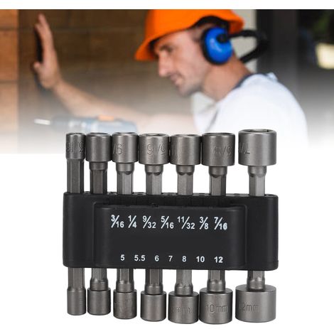 Kit de 14 pièces comprenant un tournevis électrique, un embout de perçage, une bande de caoutchouc, une douille hexagonale, une clé à douille et un coffret d'outils avec socle de rangement. (1/5)