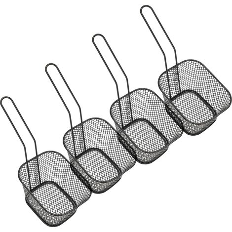 4-teiliges Frittiernetz aus Edelstahl, Kochsieb für Pommes Frites, Küchenhelfer, Schwarz (1/5)