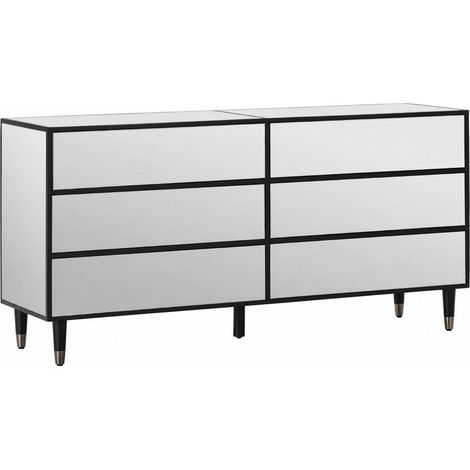 Commode miroir noire chic à six tiroirs - noir et miroir (1/5)