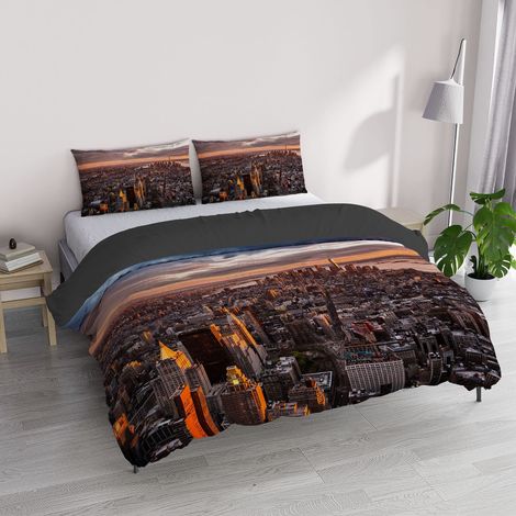 Parure Housse de Couette Impression numérique, Microfibre, Manhattan, lit Double (1/4)