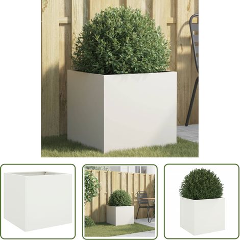 The Living Store Pflanzkübel Weiß 49x47x46 cm Stahl - Blumentopf - Stahltöpfen - Gartentöpfe - Hochbeet - Balkonpflanze (1/5)