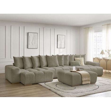 BOBOCHIC - Canapé panoramique convertible coffre ANAKIN tissu texturé avec pouf Taupe (1/5)