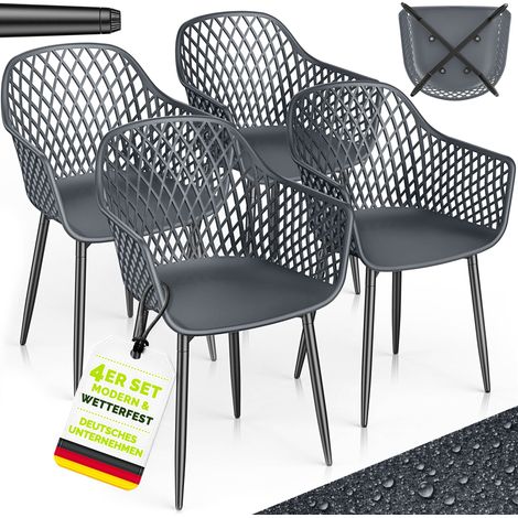 tillvex® Gartenstuhl 4er Set Wetterfest mit Armlehne Anthrazit  Outdoor Stühle bis 120kg belastbar  Gartenstühle UV-beständig  Terrassenstuhl Gartenmöbel Terrasse Balkon Outdoor Garten