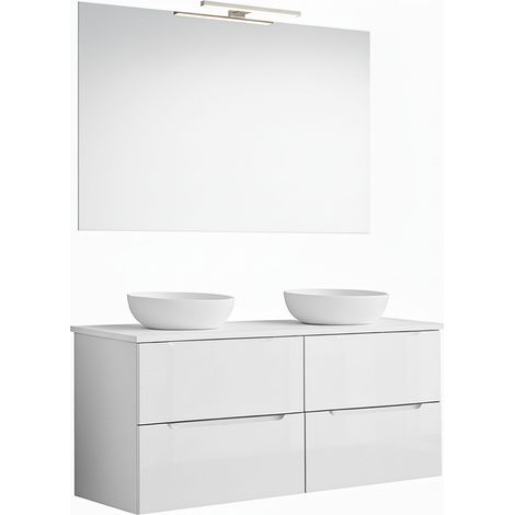 Kibath Mueble de baño con Lavabo, Espejo y Aplique LED VICTORIA 120x45 cm acabado Blanco mate 2 cajones suspendido