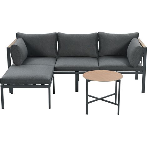 ELVMI Gartenlounge mit 1 Ecksofa, 1 Couchtisch und 1 Fusshocker, Polyester Grau (1/4)