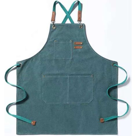 Tablier de chef, tablier de jardin en toile de coton, avec grandes poches, unisexe, tablier de cuisine durable et ajustable. (1/4)