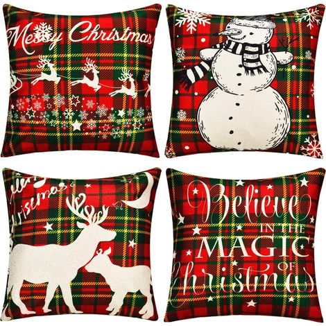 Lot de 4 taies d'oreiller carrées décoratives pour Halloween, Noël et Thanksgiving, pour canapé ou chambre (45 x 45 cm). (1/3)