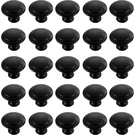 25 Pieces Round Cabinet Knobs, Black Stainless Steel Door Knobs, Mushroom Shaped Cupboard Door Knobs, Drawer Knobs with Mounting Screws (30 mm) (1/5)