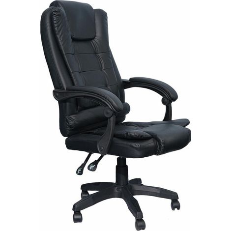 DASCK - Sillón de Oficina Ajustable Reclinable, Cuero Sintético Negro, Base Giratoria 360° (1/5)