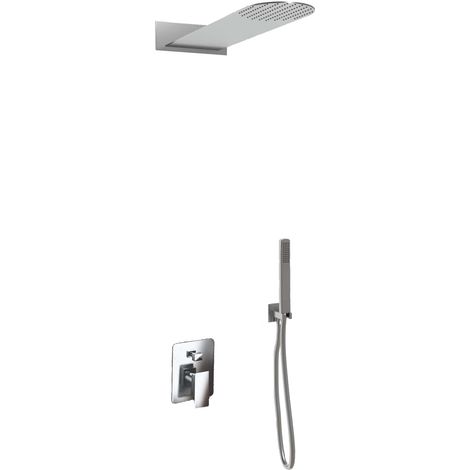 Kit für 2-Funktions-Duscharmatur mit schlankem Edelstahlkopf von 2,5 mm, Wasseranschluss, flexiblem Schlauch, Handbrause und Regendusche gerundet