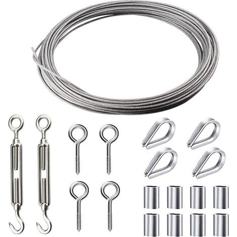 M5 Tendeur Kit avec Cable Inox 2mm15m Tendeurs en Acier Inoxydable Tendeurs à Oeillet vis cable Acier Gainé Kit à Suspendre Corde Métallique pour Jardin Cordes à Linge Rambarde Lustre Tente (1/5)