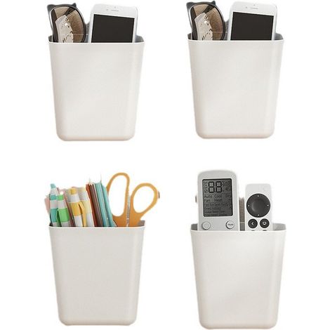 Lot de 4 boîtes de rangement blanches autocollantes à fixer au mur pour petits objets, idéales pour les placards de cuisine, 14 x 9 x 15 cm (1/5)