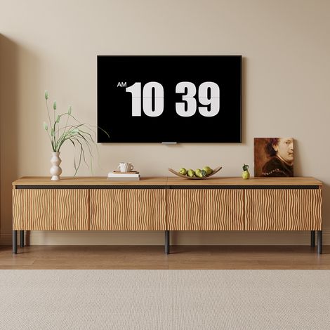 Mueble TV bajo 180 x 35 x 43 cm con 4 puertas, almacenaje cerrado y pasacables natural HAVRYA (1/5)