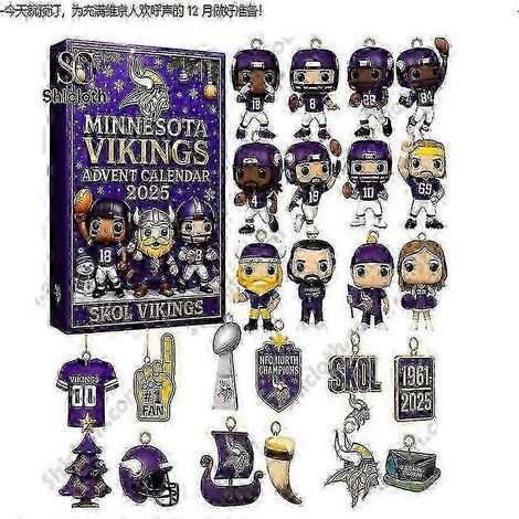 Minnesota Vikings Weihnachts-Adventskalender, Überraschungsbox mit Acryl-Dekorationen