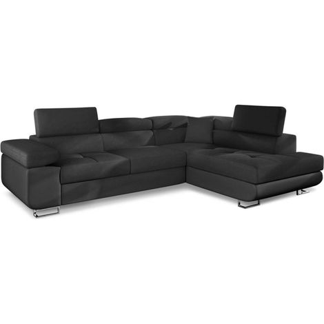 Paris Prix – Canapé convertible d'angle droit 275cm – 6 places assises – Structure en bois et métal – Couleur noir – À monter soi-même (1/3)