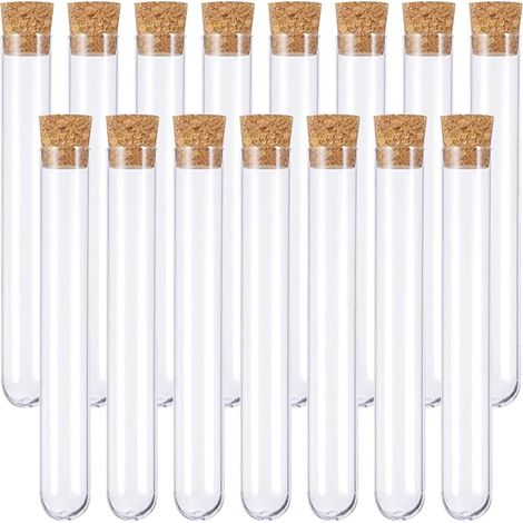 15 Pièces Tube a Essai Plastique,Tube Plastique Transparent,Eprouvette Plastique,Fiole Plastique,Tubes à Essais de Laboratoire,avec Bouchon Liège,pour Plante,Bonbons,Epice,Echantillon,18105mm (1/5)