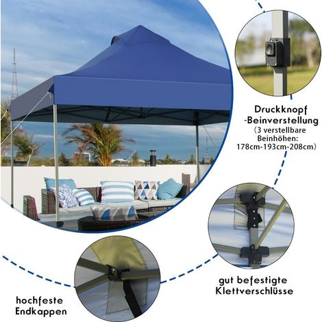 3 x 3 m pavillon faltpavillon wasserdicht stabil winterfest partyzelt mit tragetasche auf rollen blau