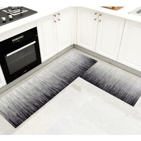 Tapis Cuisine Devant Evier - 2 Pièces Tapis Cuisine Antidérapant Absorbent - 40x60cm & 40x120cm - Gris