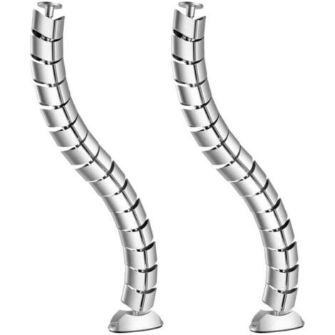 Kit de gestion des câbles, organiseur de câbles flexible et réglable pour bureau, argent, 2 pièce (ovale, 74,5 cm) (1/4)