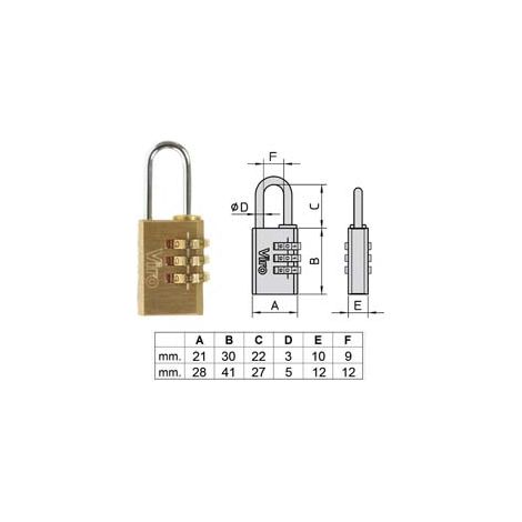 LUCCHETTI AD ARCO A COMBINAZIONE CON 3 DISCHI 406- - mm.28, arco mm.27x12 ø mm.5 (40600307) - 2 pezzi VIRO