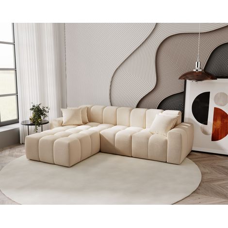 Emporius Canapé d'angle 265 cm Napoli - gauche, mousse épaisse, style moderne, canapé nuage - Beige (1/5)