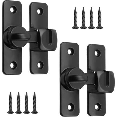 Lot de 2 loquets de porte de grange à 90/180 degrés en alliage de zinc noir pour grange, garage, chambre et armoire (1/4)