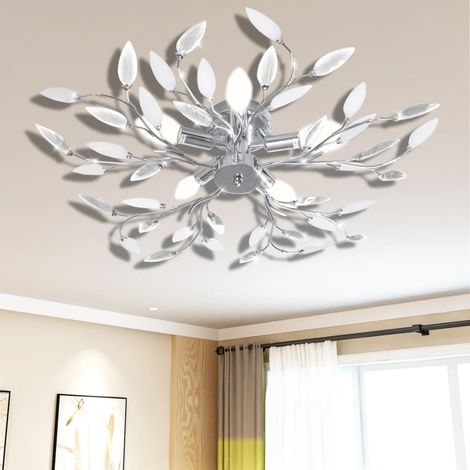 Deckenlampe transparente weiße Blätterranken mit Acryl-Blättern 5x E14 vidaXL