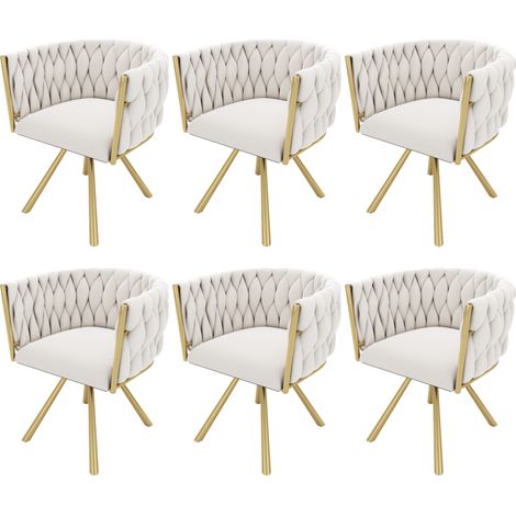 Set mit 6 drehbaren Esszimmerstühlen aus Samt mit Metallbeinen in Beige und Gold MODENUIT (1/5)