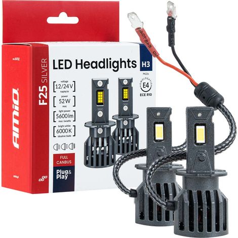 Lampadine LED per auto F25 argento full canbus 52W H3 12V 24V amio-04702 (1/5)