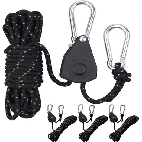 Set di 4 pezzi con cricchetto per fune, cricchetto da 4 m, tiranti riflettenti, cricchetto interno, gancio di traino con moschettone, cricchetto regolabile. (1/5)