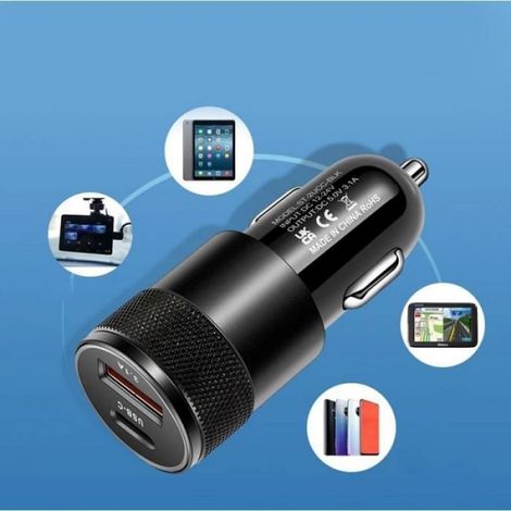 Chargeur Voiture - USB Type C Double Port - Pour Véhicule - Noir - 1 Pièce (1/4)
