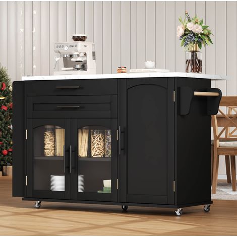 Isla de cocina 120/70/90 cm negra con tablero abatible y almacenaje (1/5)