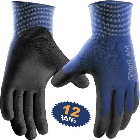 (12 paires, taille M) Gants de travail ultra-fins, revêtement en polyuréthane noir, couche de nylon souple (1/5)