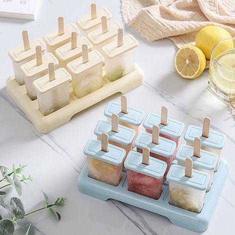Juego de 2 moldes de silicona para helados con forma de frutas y animales, con diseños de dibujos animados, ideales para niños. (1/5)
