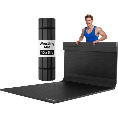 Tapis de lutte 3 x 1,5 m, tapis d'entraînement enroulable en PVC imperméable, épaisseur de 3 cm, pour exercices d'arts martiaux à domicile, gymnastique, tatami, jiu-jitsu, MMA, judo, boxe, noir (1/5)
