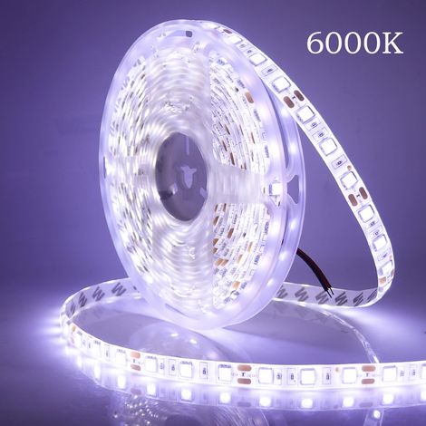 Bande LED 12 V, blanc froid 6000 K, pour intérieur, flexible, 5 mètres, 300 LED - Profilé pour tube LED