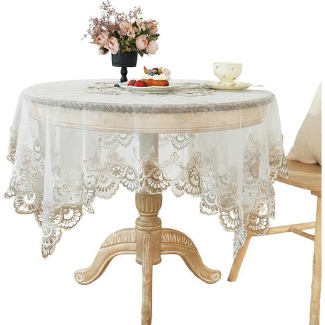 Nappe en dentelle carrée 110 cm avec broderie, Déco vintage pour table basse