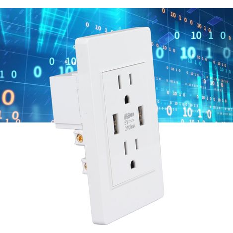 USB-Wandsteckdose – Weißes USB-Wandladegerät mit 2 USB-Anschlüssen, 5 V 2100 mA und 2 AC-Steckdosen für das Wohnzimmer (1/5)