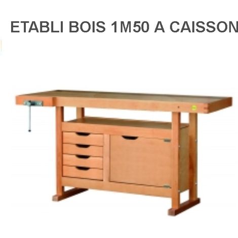 Outifrance – Établi modulable 1.55x0.50m – Plateau bois multiplis 25mm – 4 tiroirs + 1 porte – Caisson de rangement 75L