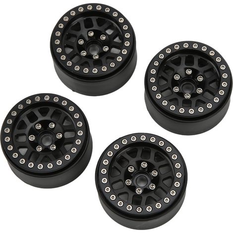 Ensemble de 4 jantes Beadlock en alliage d'aluminium de 1,9 pouce pour Axial SCX10 90046 (pièces détachées pour voiture RC Crawler, noir) (1/5)