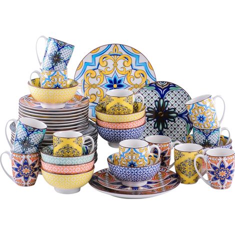 Juego de vajilla de porcelana con estampado geométrico, 48 piezas. (1/2)