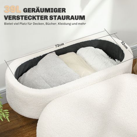 Coffre de rangement avec couvercle, repose-pieds d'entrée, séjour, chambre, bois, housse en tissu blanc