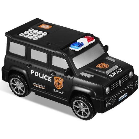 Tirelire numérique à empreinte digitale, voiture de police, tirelire à mot de passe pour enfants, casier à énigmes (1/5)