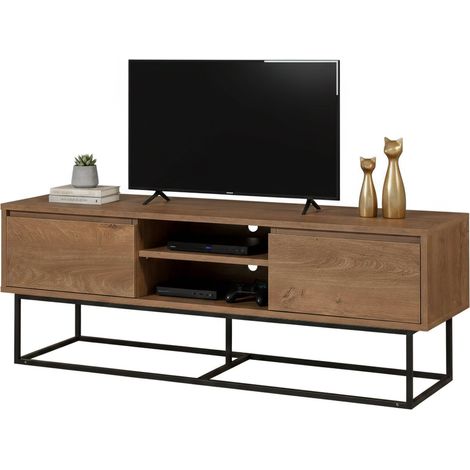 Dmora - Fernsehschrank Selena, Ständer für Wohnzimmerfernseher, Niedriges Wohnzimmer-Sideboard, TV-Ständerbasis, 140x40h50 cm, Walnuss und Schwarz, mit verstärkter Verpackung
