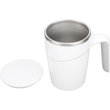 Tasse à café blanche en acier inoxydable 470 ml, couvercle silicone anti-fuite, mug pour thé maison (1/5)